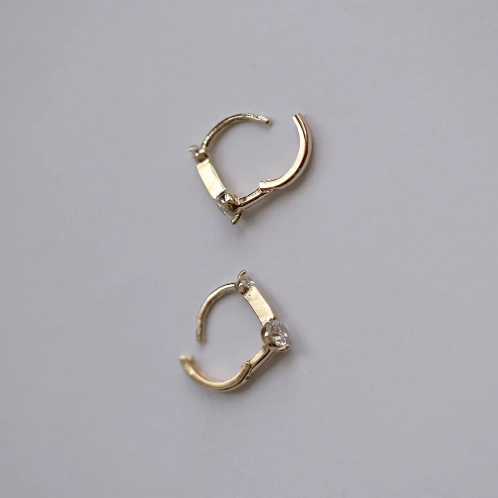 Sterling Silver Simulated Diamond Drop Bar Miniature Gold Earrings - Picture 4 of 8
